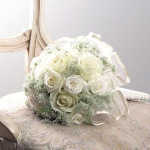 Weddings White Rose and Queen Anne's Lace Bouquet - flowersbypouparina.com